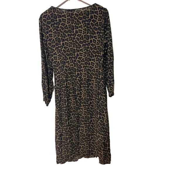 H&M size 12 wrap around leopard print dress mid length long sleeve - Picture 4 of 6